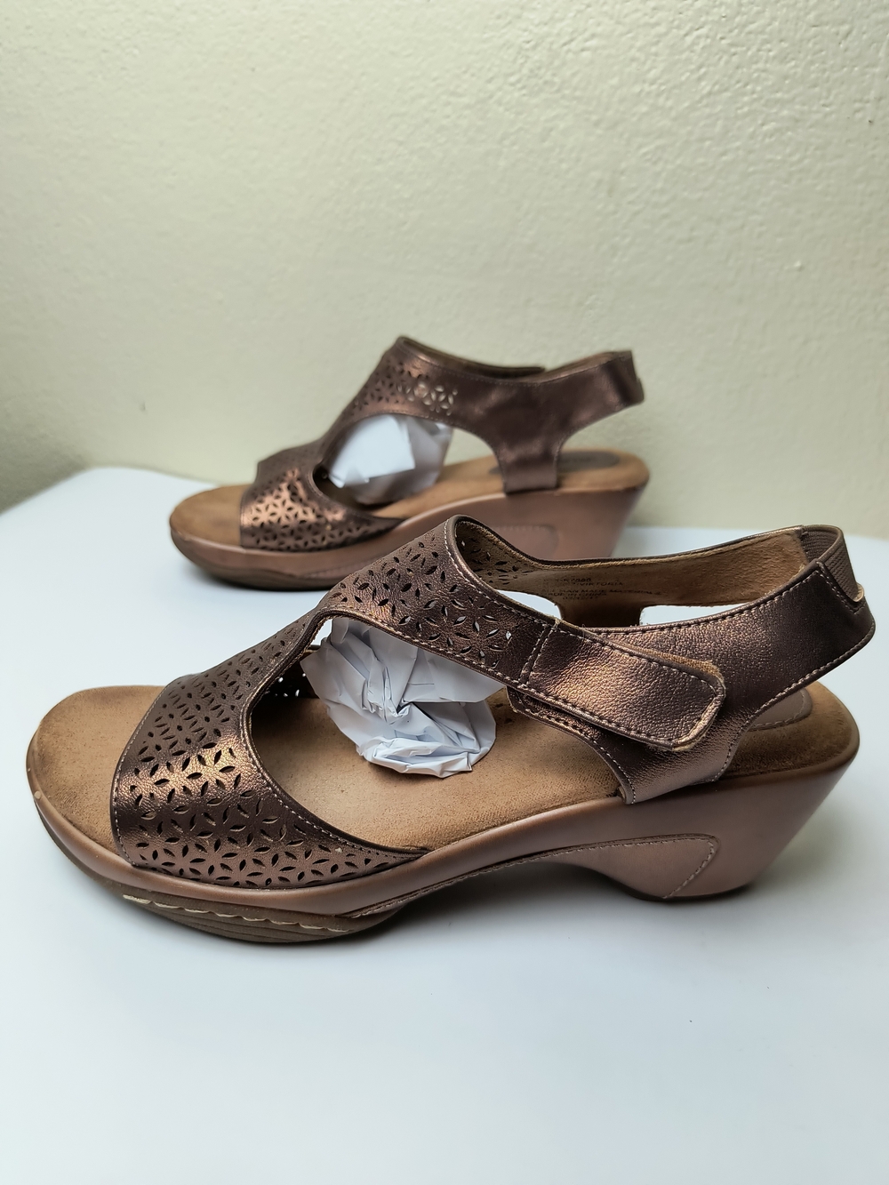 Rialto Viktoria 10M Metallic Bronze Laser-Cut Wedge Sandals